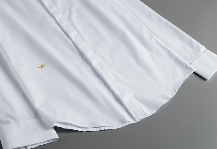 Chemises d'affaires brodées d'abeille dorée haut de gamme pour hommes, couleur unie, manches longues, chemise de fête de Banquet, polyvalente, décontractée, hauts blancs