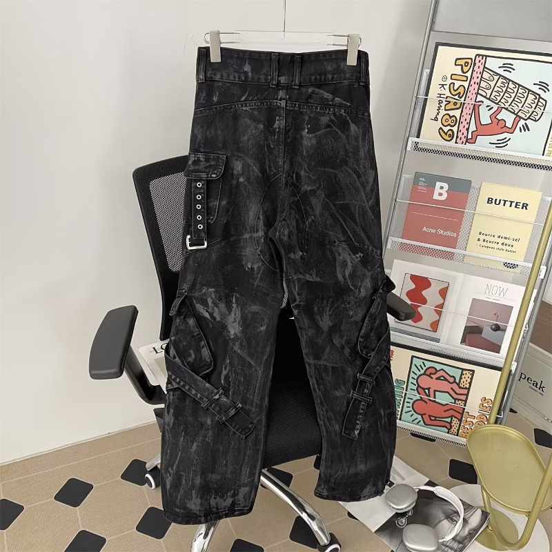 Jean pour homme, pantalon classique en denim délavé, coupe droite, décontracté, ample, confortable, style hip-hop baggy