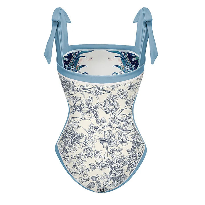 Sexy femmes couvrir maillots de bain Vintage une pièce nœud maillot de bain vêtements de plage maillot de bain impression Double face conception réversible