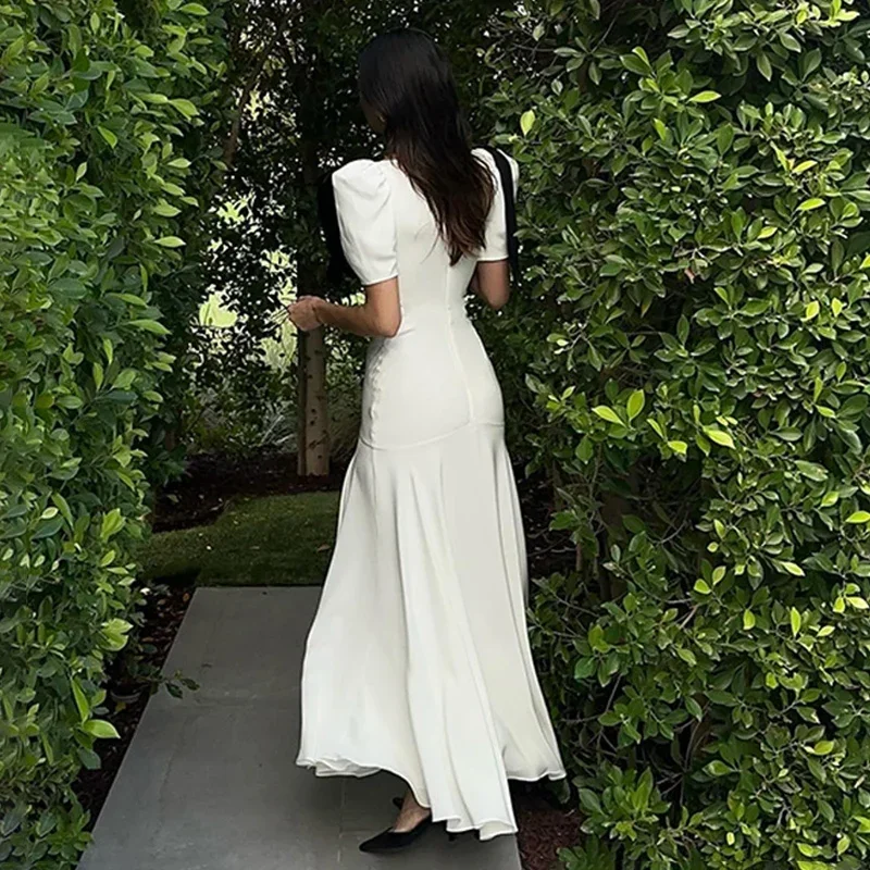 Robe Maxi Élégante à Lacets avec Nministériels d pour Femme, Col en V, Bouffante, Mode Plage, Vacances, Tenues d'Épissure, Été