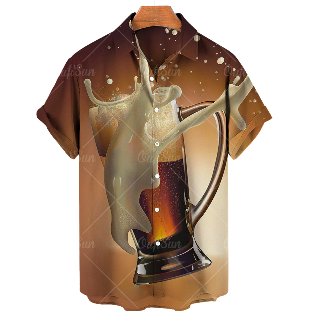 Chemise Hawaïenne Décontractée à la Mode pour Homme, Vêtement de Plage, Bière, Vacances, Été