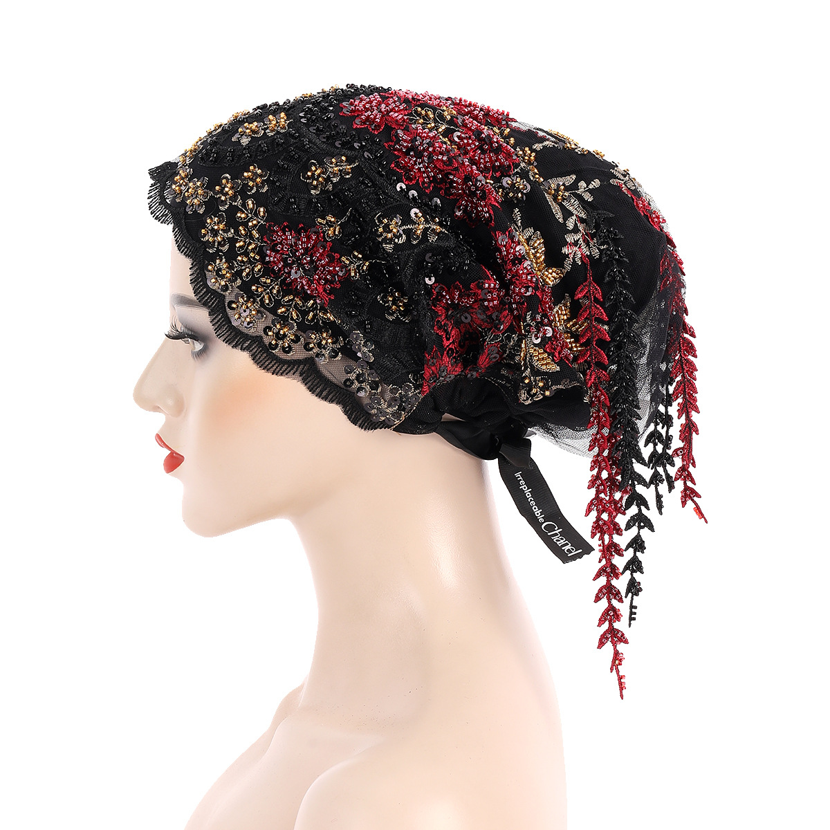 Nouveau ethnique gland foulard perlé broderie Turban luxe gland Bonnet femmes musulman Hijab dentelle fête de mariage chapeaux bonnets