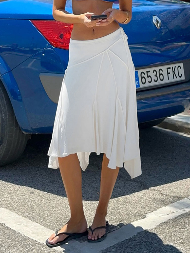 Jupes décontractées à lacets irrégulières pour femmes, mode Sexy, taille basse, couleur unie, plage, mode Streetwear pour dames, été 2025