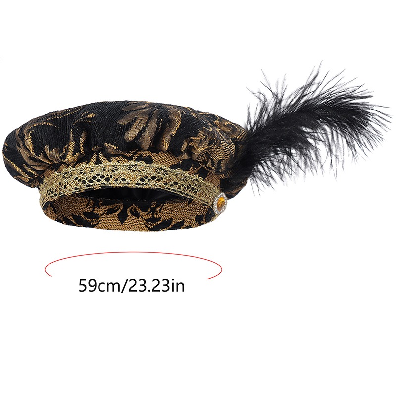 Chapeau Tudor médiéval avec plume pour hommes et femmes, Costume victorien élisabéthain de la Renaissance, Bonnet Royal, casquette à Muffin ronde pour adultes