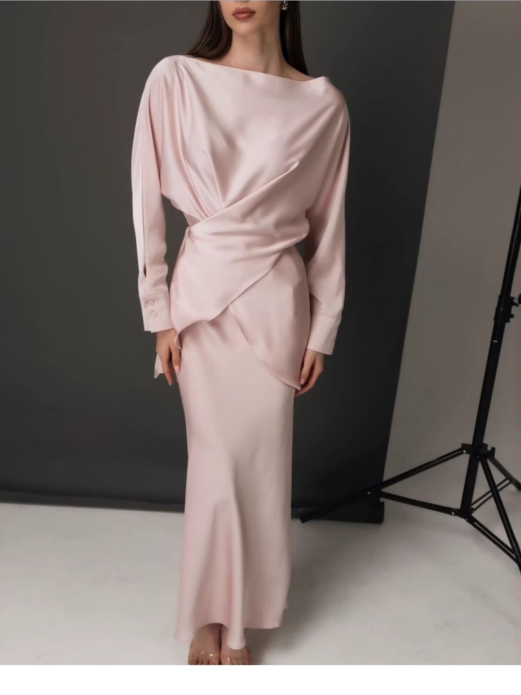 Nouvel ensemble 2 pièces pour femme, couleur unie, robe de soirée élégante, tenue deux pièces polyvalente, coupe ajustée, à lacets, tendance