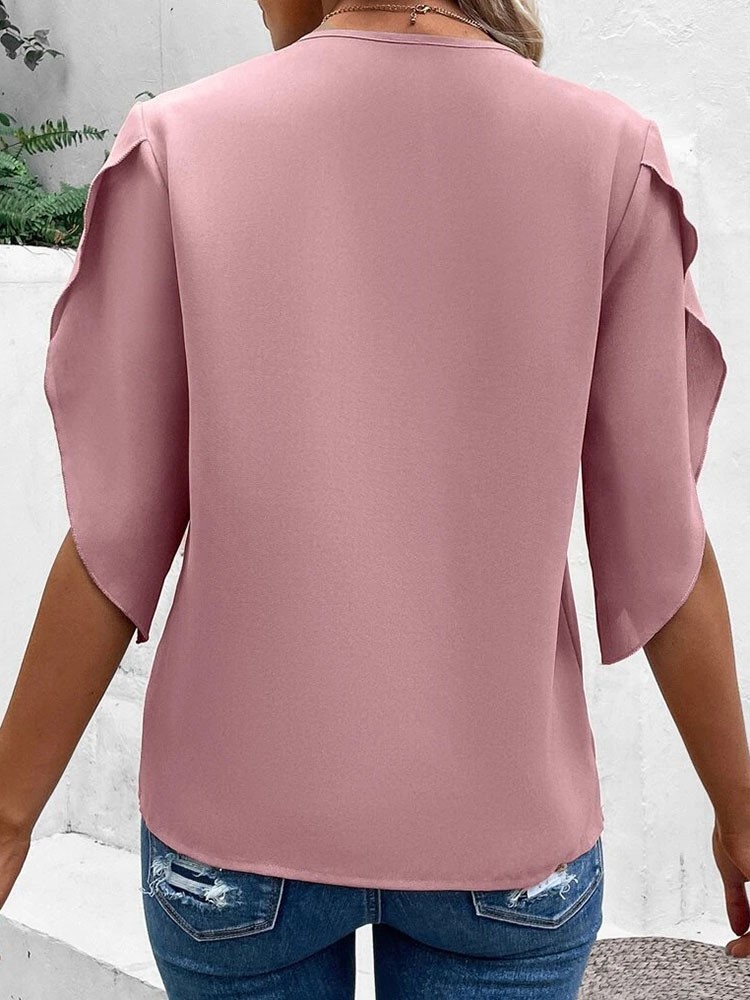 Chemisier élégant à manches courtes pour femmes, hauts d'été en dentelle noire, col en v, ample, chemise de bureau, décontracté, Streetwear, vêtements féminins