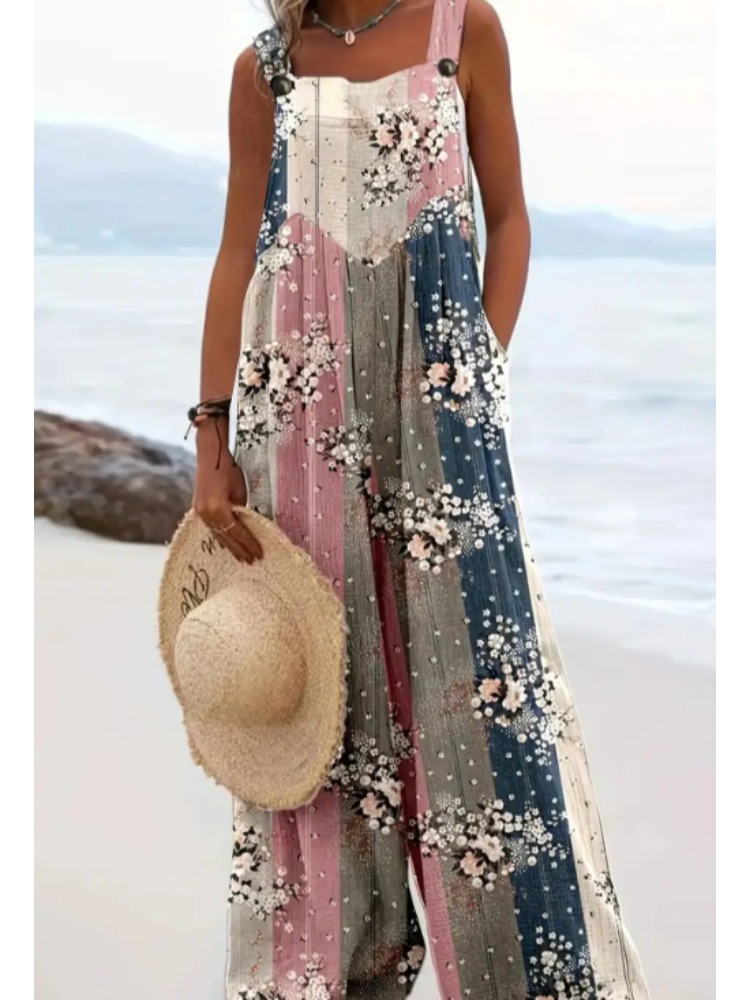 Salopette à imprimé Floral pour femmes, grande taille 1XL-5XL, à la mode, combinaison décontractée à bretelles, ample, élégante, jambes larges