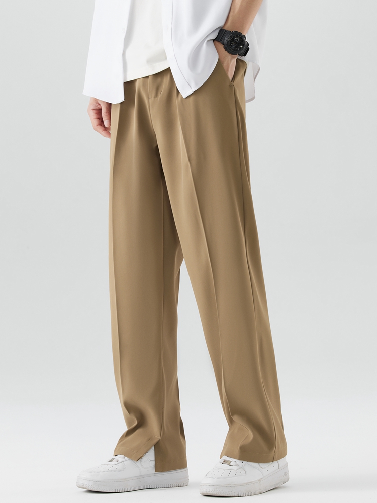 Pantalon décontracté en Polyester pour hommes, respirant, mode coréenne, taille Semi-large, droit, ample, drapé, nouvelle collection été 2023