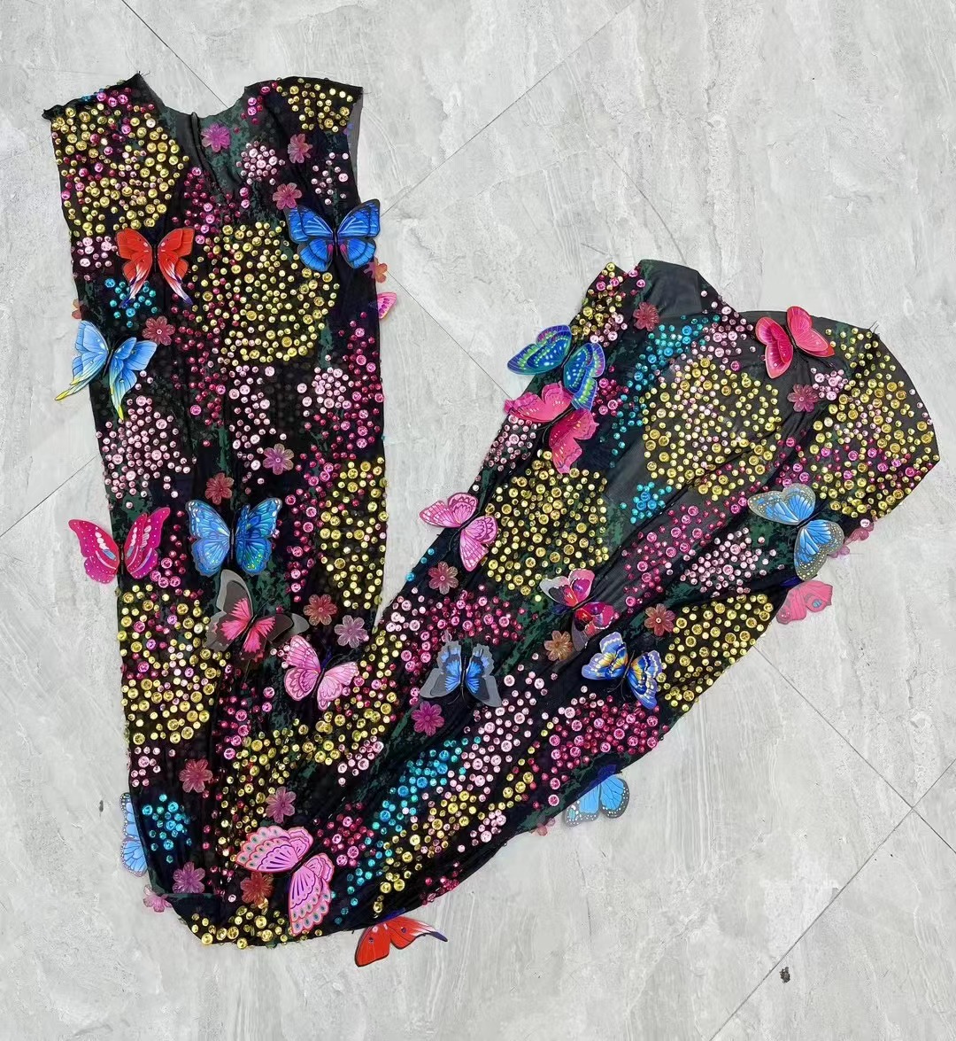Robe de soirée d'anniversaire pour femmes, tapis rouge, Costume de séance photo, Sexy, scène brillante, strass colorés, papillons, maille