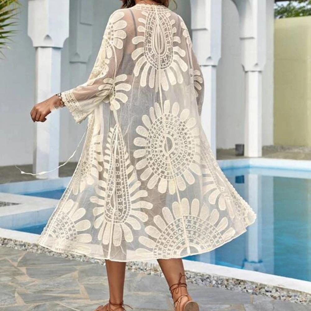 Fleur dentelle couvertures maillots de bain blanc Cardigan plage couvertures pour maillots de bain femmes sorties de bain tenues solide tricoté porter couverture