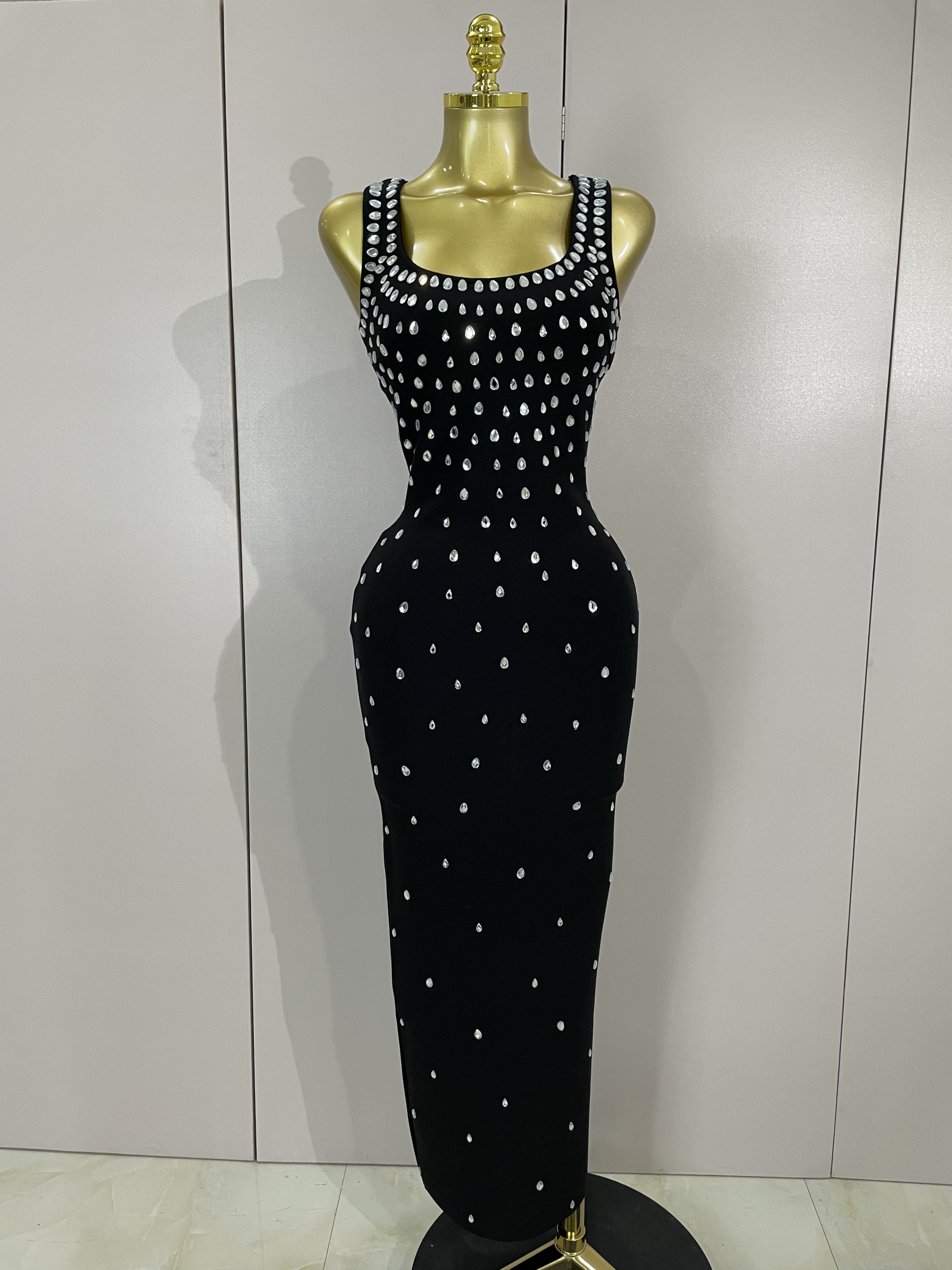 Robes d'anniversaire élégantes de luxe diamants sans manches moulante robe longue à bandes haute rue célébrer soirée bal Club robe de soirée