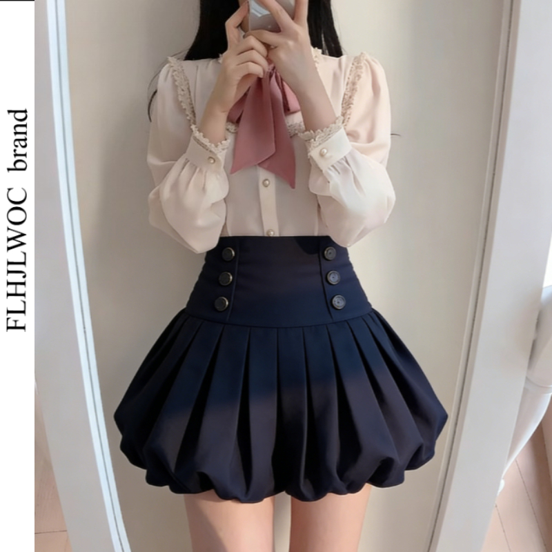 Chemisiers de style vintage pour femmes, nœud mignon, ruban aught, bouton de conception japonaise et coréenne, chemises formelles élégantes, blanc, bleu, 2409