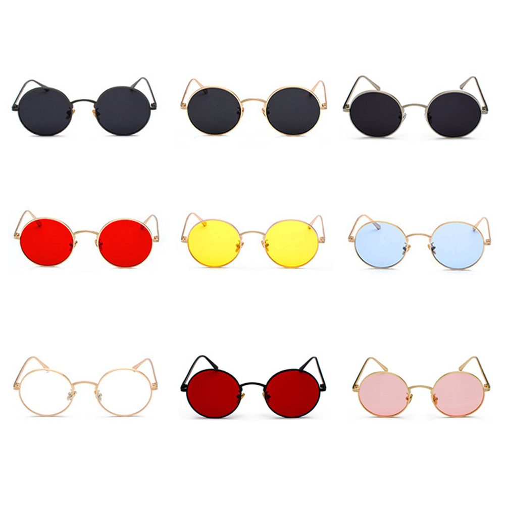Peekaboo – lunettes de soleil rondes en métal doré pour hommes et femmes, style rétro, verres rouges, unisexe, jaune, rose, noir, été 2018