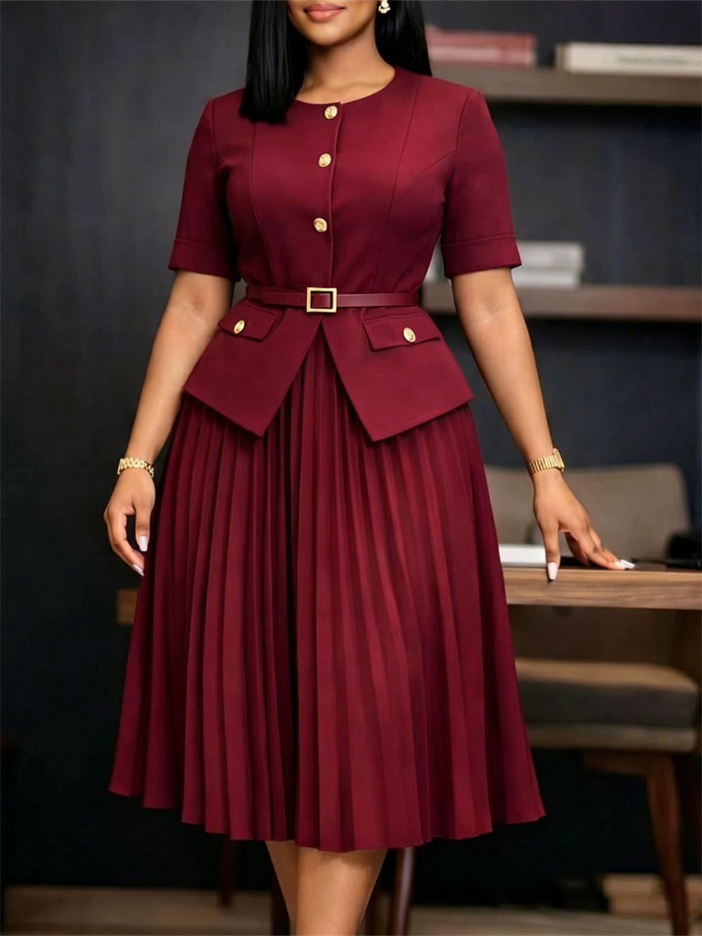 Robes plissées élégantes pour femmes 2026 – Collection été – Robe de soirée, d'anniversaire, de mariage, de bureau – Robe longue maxi à col rond pour femmes