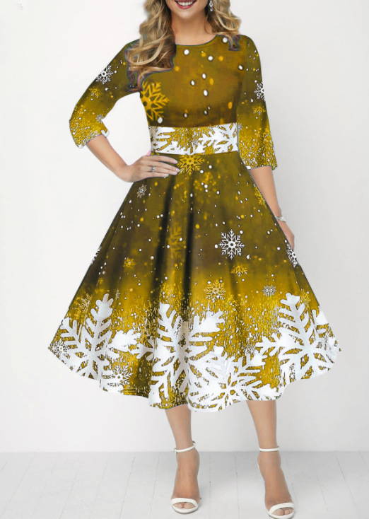 Robes de noël d'hiver pour femmes, Vintage, balançoire, élégante, demi-manches, décontractée, imprimée, Robe de soirée