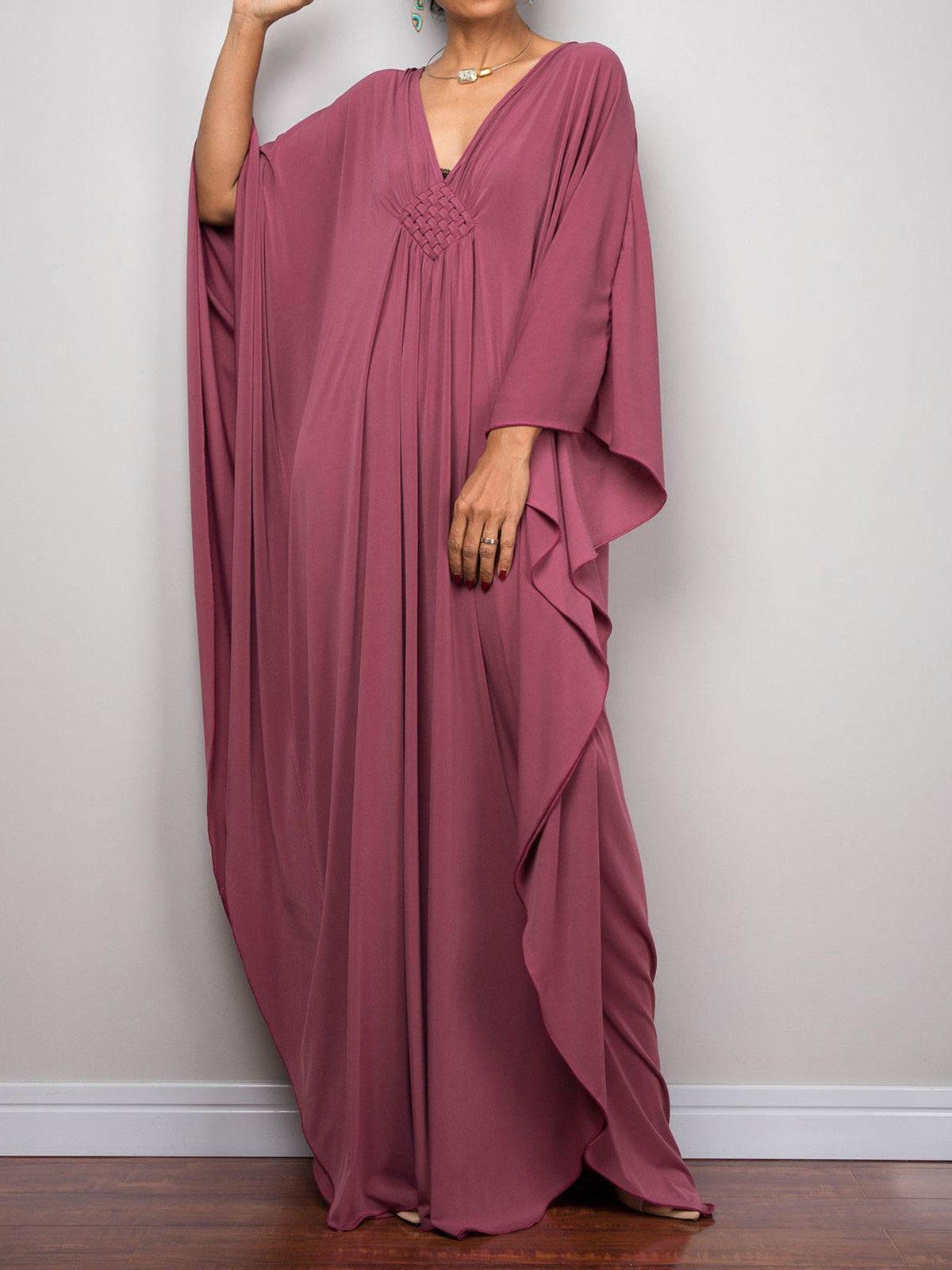 Déesse grecque robe longue manches chauve-souris tunique plage couvrir couverture robe de plage vêtements de plage caftan Maxi robe V4427
