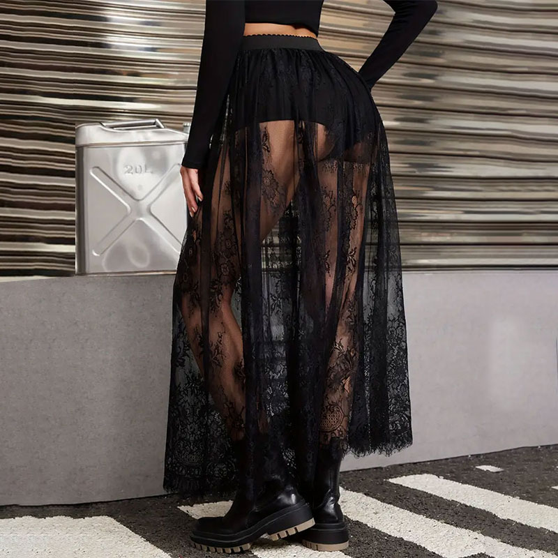Robe de soirée élégante en dentelle pour femmes, tenue de soirée élégante, Sexy, transparente, Maxi, moulante, gothique, mode Lolita, jupe noire, 2024