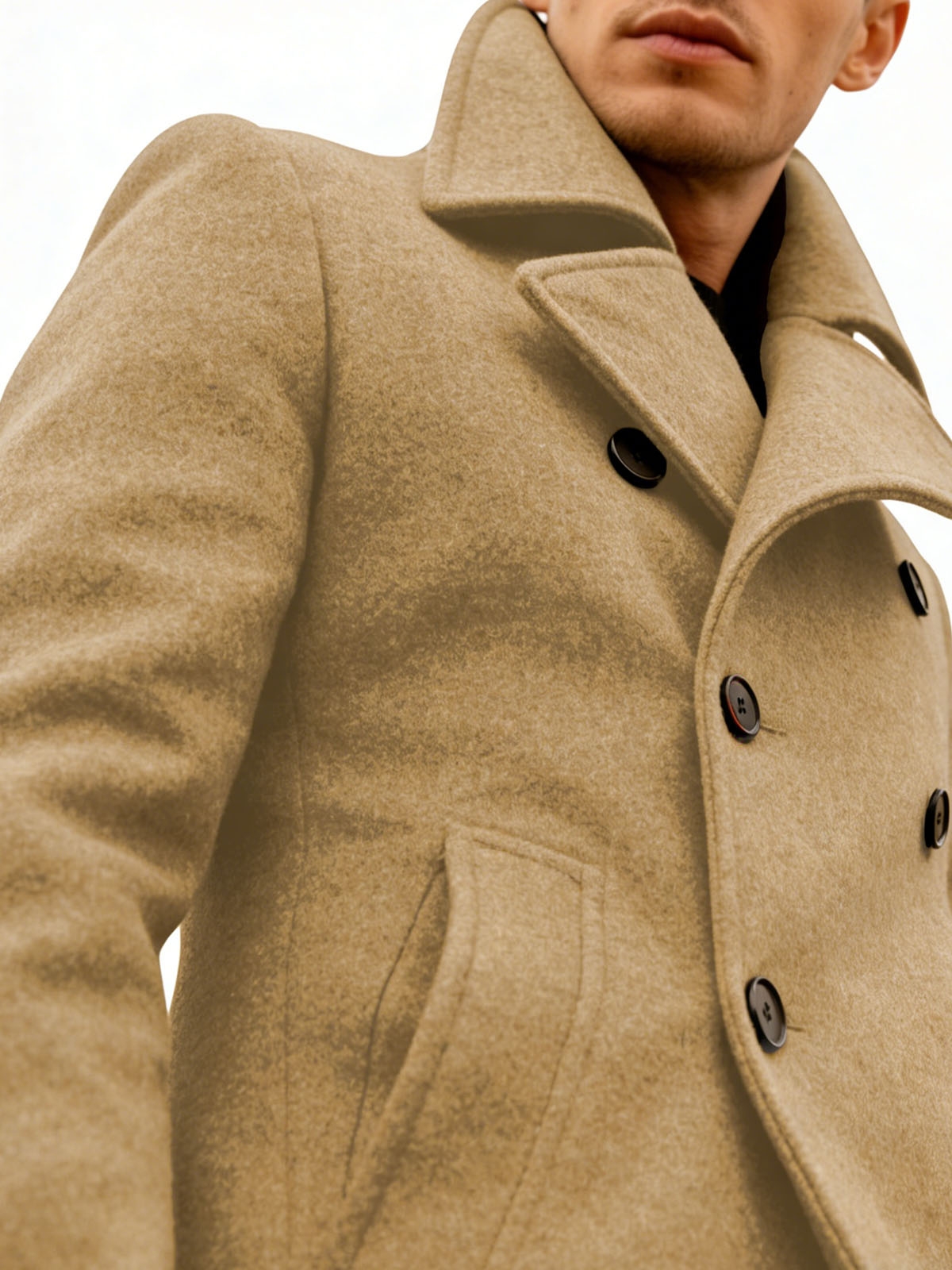 Manteau en laine pour homme, style marin, croisé, coupe ajustée, style rétro européen, épais, pour l'hiver, l'automne et le printemps