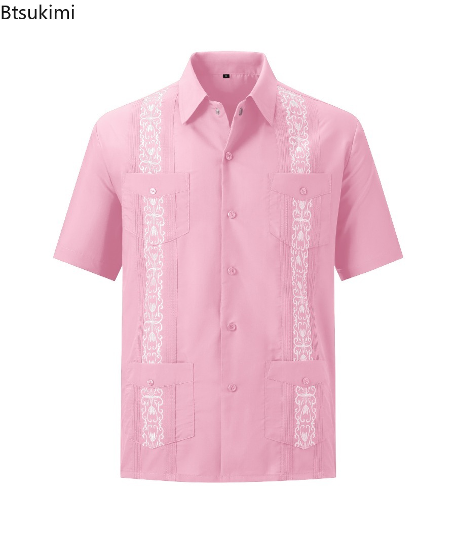 Chemises Guayabera pour hommes, vêtements traditionnels brodés à quatre poches, chemises cubaines mexicaines à manches courtes, nouvelle collection