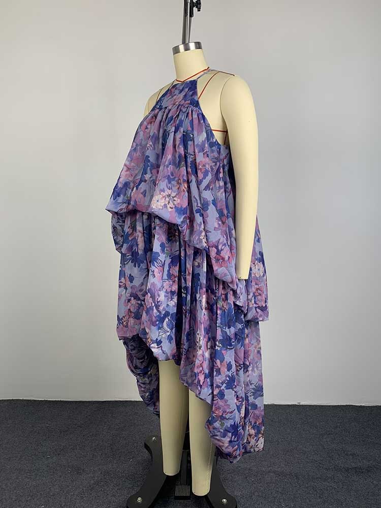 Robe de plage pour femme, élégante et douce, longue, à fleurs, d'été, chic, à épaules dénudées, plissée, col halter, longue robe de vacances
