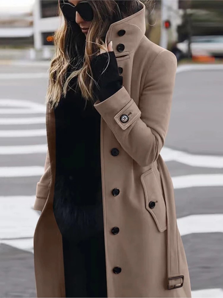 Nouveau manteau en laine pour femmes, vêtements d'extérieur, automne hiver, vestes chaudes pour femmes, simple boutonnage, col rabattu, vêtements longs pour femmes
