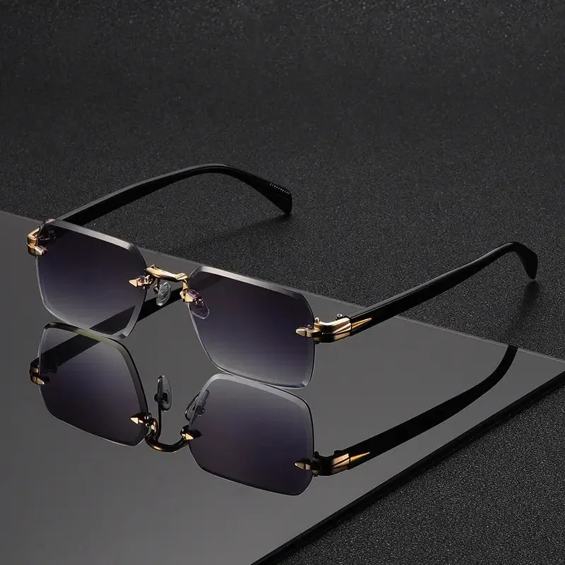 Lunettes de soleil sans monture rectangulaires tendance populaires pour femmes et hommes, petites lunettes de soleil carrées pour l'été et les voyages