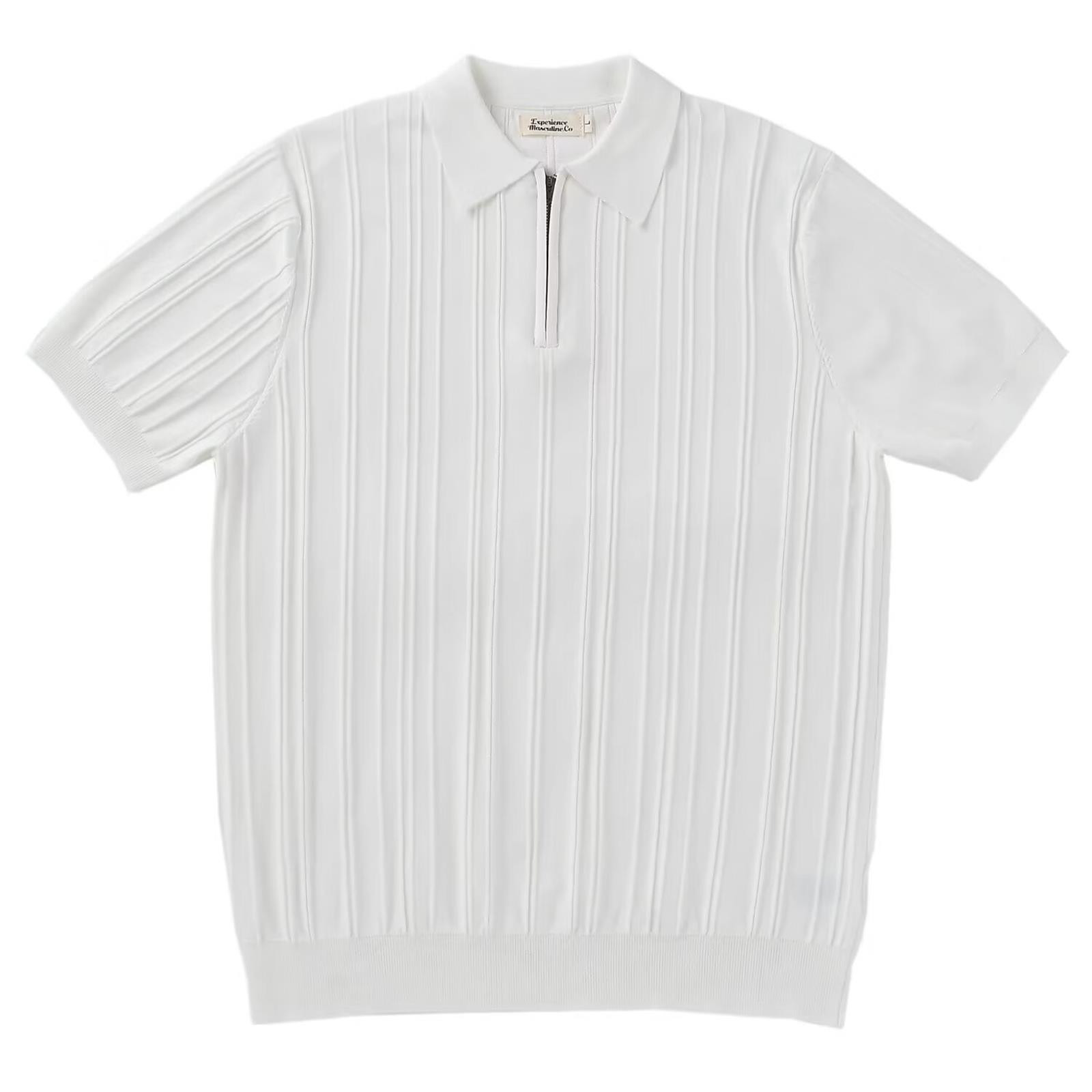 Coréen luxe mince solide rétro hauts t-shirts vêtements tricot chemises à manches courtes quart Zip décontracté t-shirts rétro Camisas De Hombre