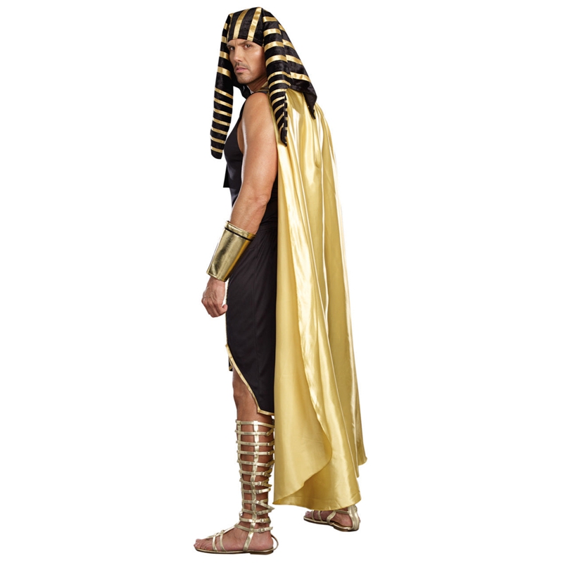Ensemble de costumes égyptiens pour hommes, 7 pièces, garniture dorée, débardeur, jupe, manches de bras, couvre-chef, collier, tenues de Cosplay d'halloween