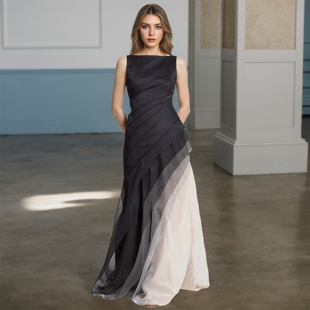 Femmes robe débardeur élégante col rond été décontracté invité de mariage dégradé imprimé robes longues en Satin