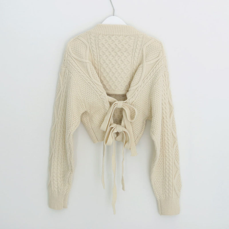 Pull en tricot décontracté japonais pour femmes, version coréenne, automne et hiver, nouveau style rétro, motif chanvre, col en V à nouer dans le dos.
