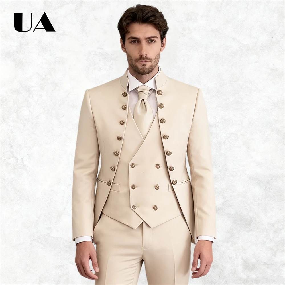 Costume de Marié pour Homme, Style Africain, Ensemble 3 Pièces, Smoking Sur Mesure, Veste, Gilet, Pantalon et Tenue pour Homme Forte Taille