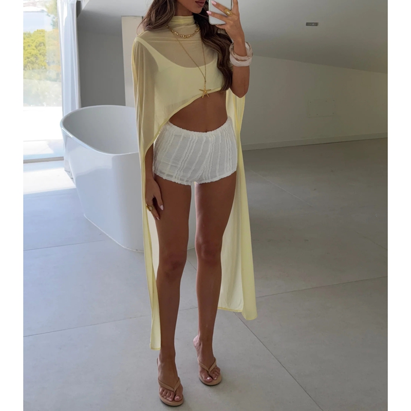 Cape longue en mousseline pour femme, poncho fluide asymétrique, capelette transparente en maille, paréo de mariée pour robe de soirée