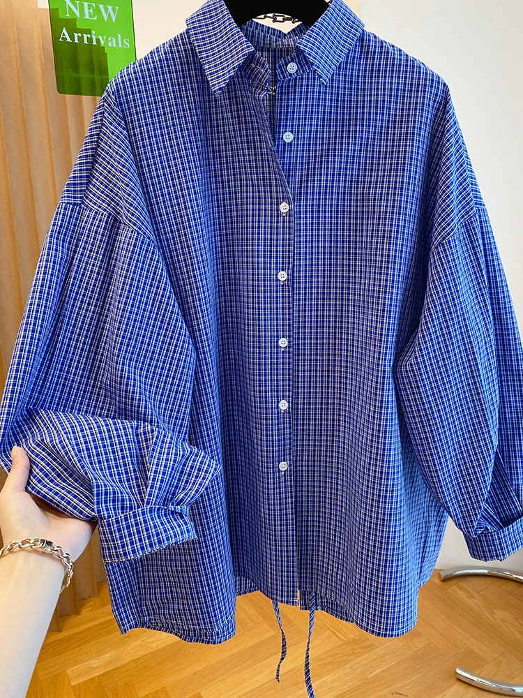 Chemisiers rayés en coton à manches longues pour femmes, chemise à la mode, bleu marine, automne, hiver