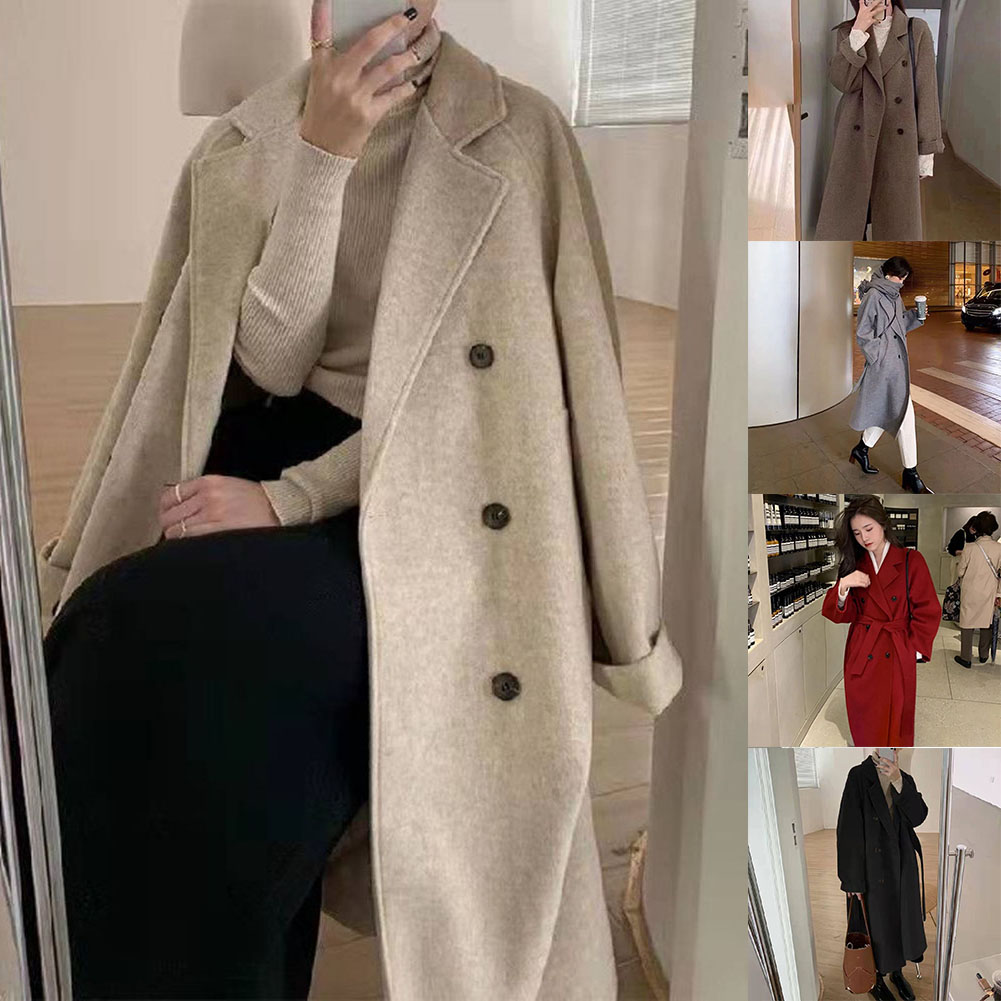 Manteau trench en laine épaisse mi-long pour femmes, veste ample, pardessus à manches longues, adapté à l'automne et à l'hiver