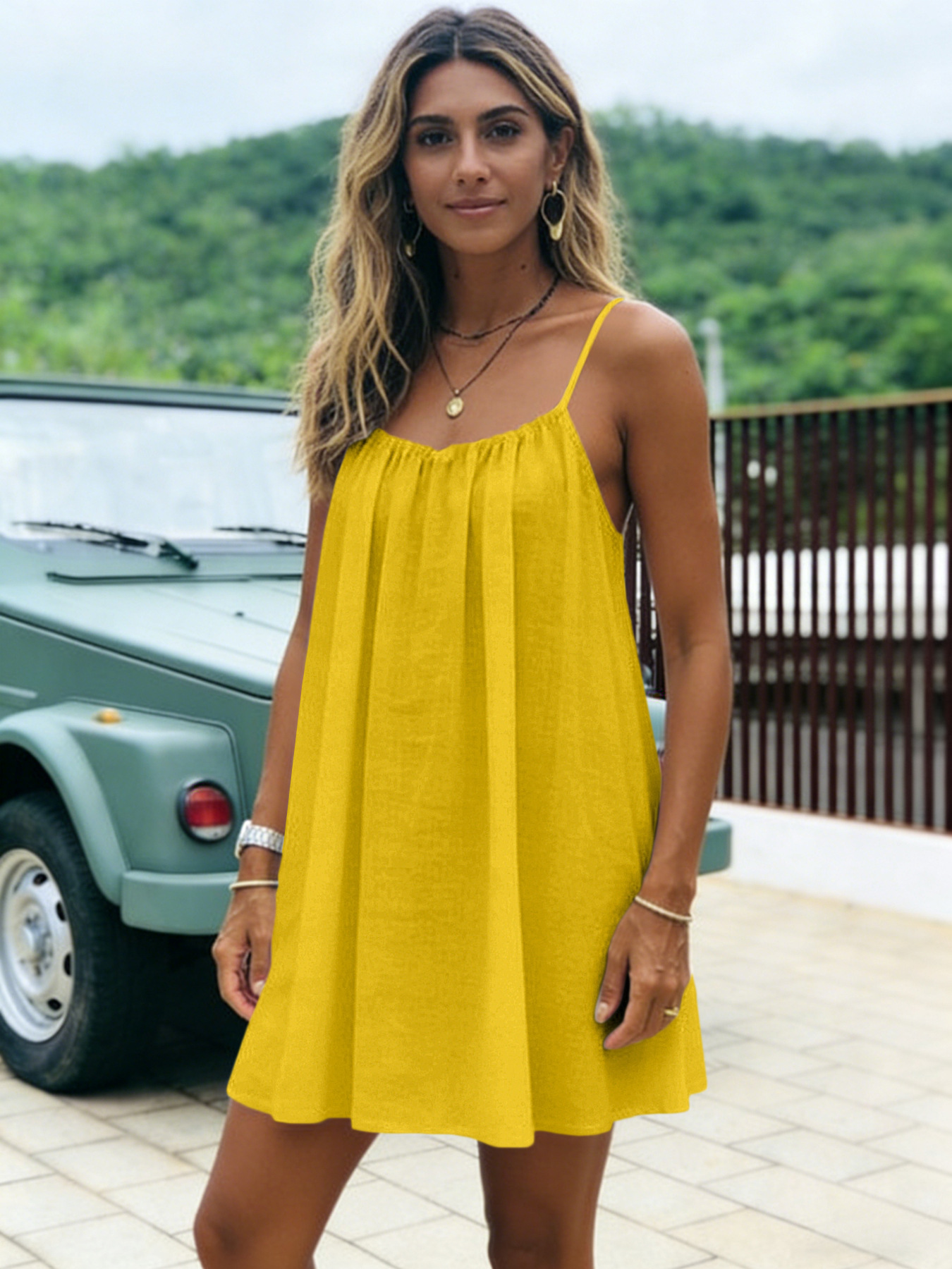 Nouvelle Robe Longue Décontractée pour Femme, Couleur Unie, Bretelles, Coupe Ample, Élégante, Été, Style Décontracté, Robe Maxi Ample Transfrontalière
