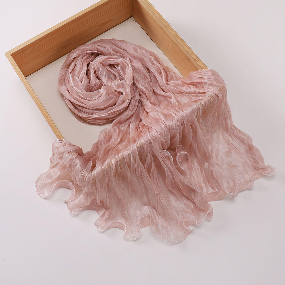 Nouveaux hijabs à bords ondulés pour femmes, foulard uni, doux et extensible, châle léger, turban, hijab Ramadan