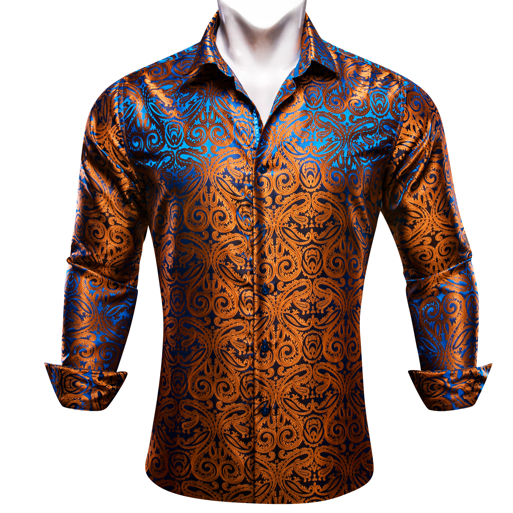 Chemises en soie de créateur pour hommes bleu or vert rouge blanc noir Paisley brodé Slim Fit chemisiers masculins décontracté à manches longues