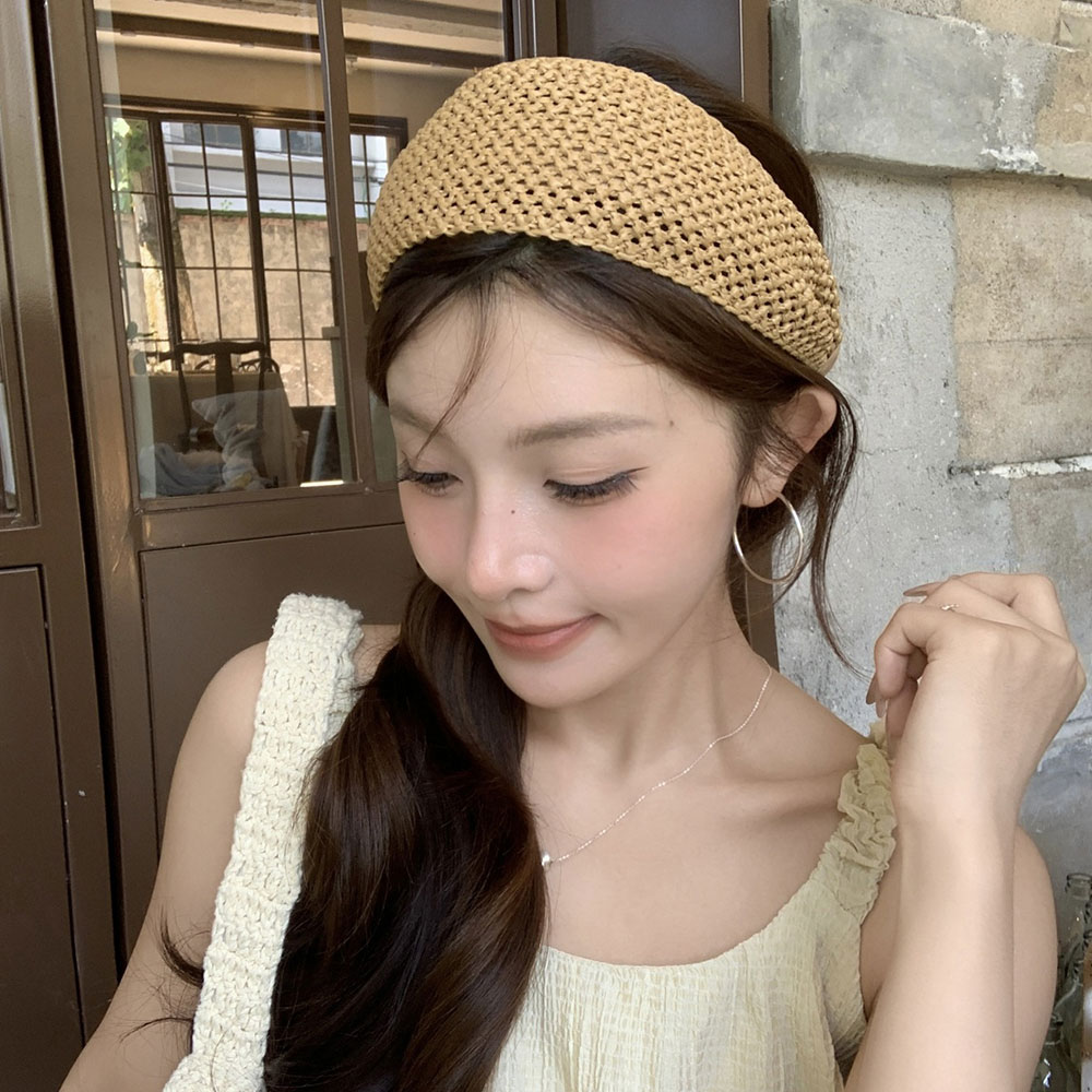 Serre-tête en rotin tressé de 6,5 cm de large pour femme, bandeau en paille tressée, style bohème, accessoire de coiffure à large bord