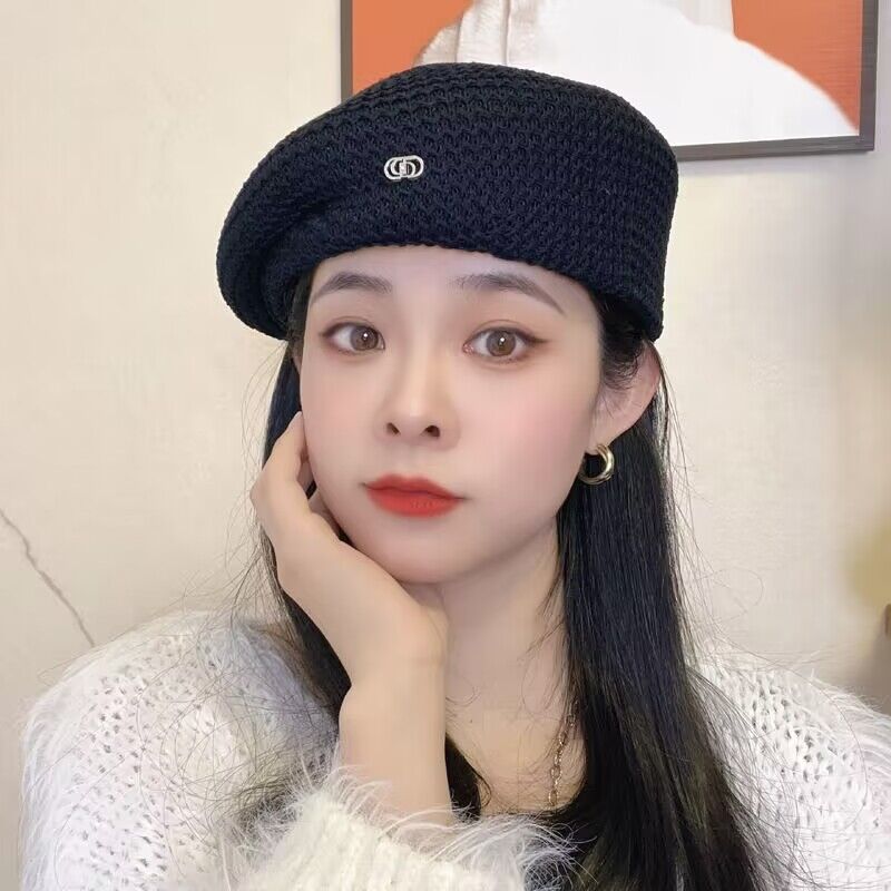 Béret en Crochet pour femmes, chapeau de soleil doux et souple, béret Chic découpé, bonnet en tricot, béret de peintre français