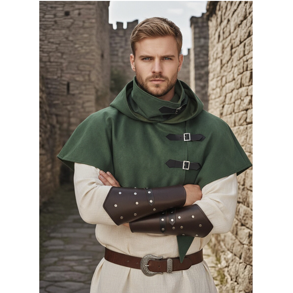 Ensemble châle-couvre-chef médiéval vintage, cape gothique d'assassin, cagoule, manteau de cosplay pour adulte, tenue de fête à thème LARP Halloween Carnaval