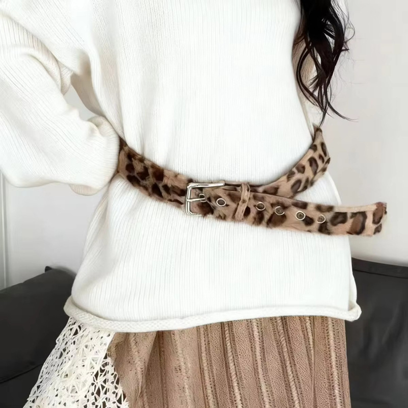 Ceinture rétro en fausse fourrure imprimé léopard Y2K, ceintures en fourrure rose, ceinture punk sexy pour femme, ceinture de taille moelleuse d'hiver, accessoires de décoration