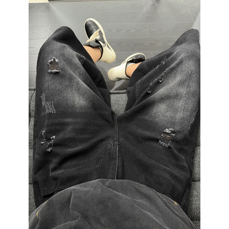 Shorts en jean déchirés et usés unisexe style streetwear américain décontracté coupe droite ample sept-quarts pour l'été