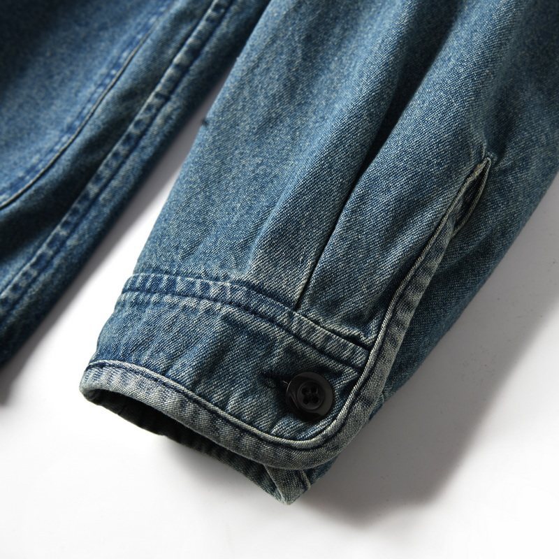 Veste en jean délavé style rétro japonais pour homme, cardigan décontracté à col en V avec poches utilitaires