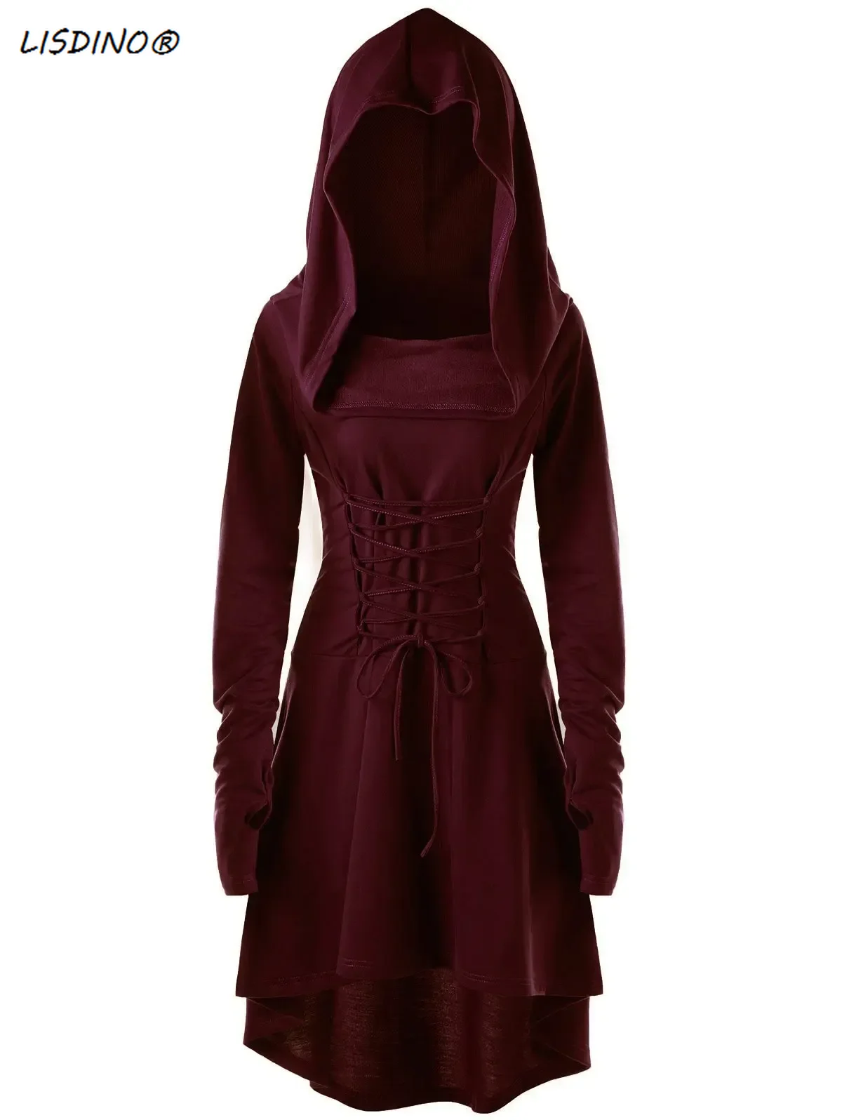 Costumes d'archer de la Renaissance, Cosplay médiéval, Robe à capuche, pull à lacets, longue Cape, fête d'halloween