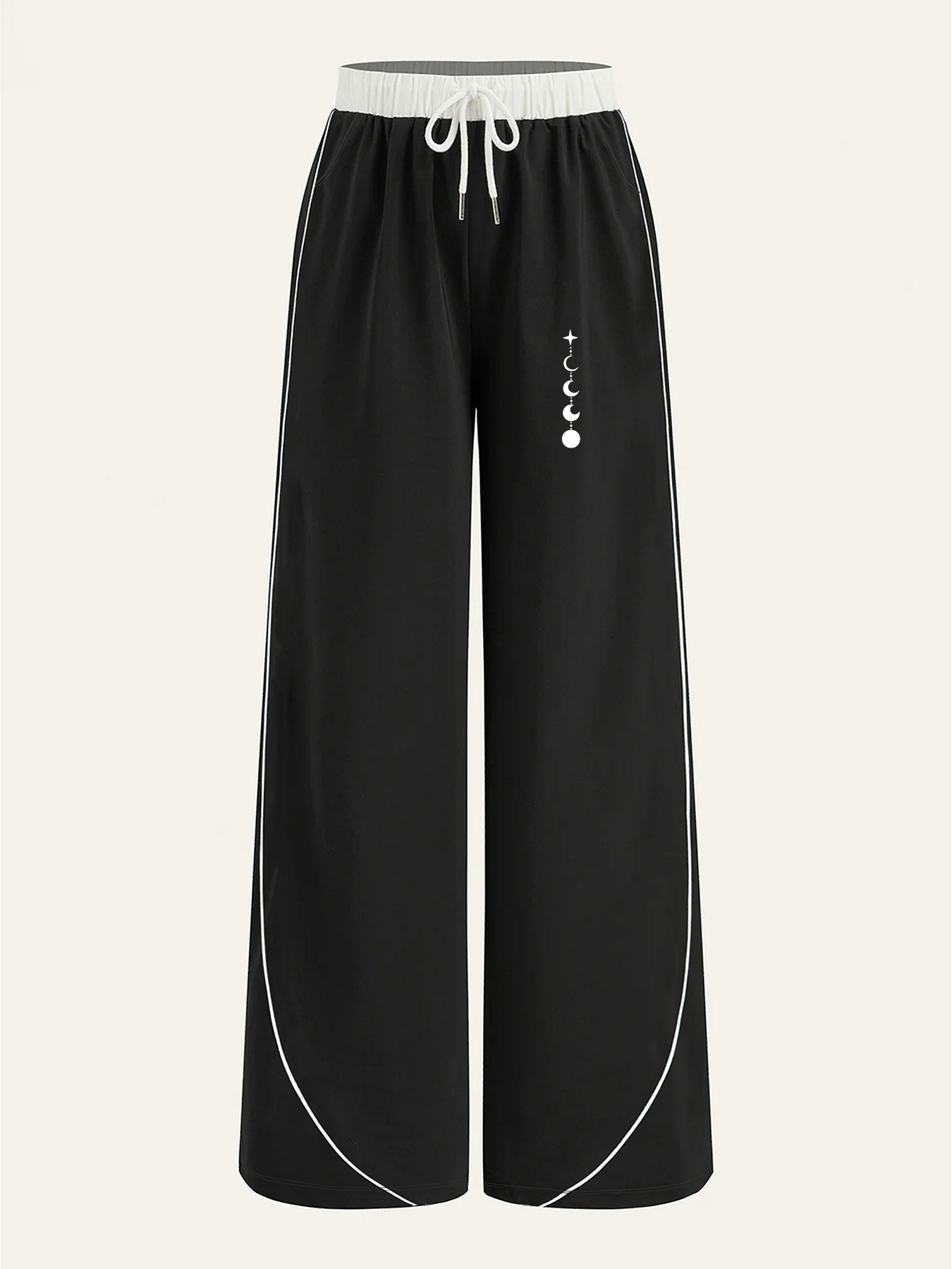Pantalon décontracté pour femme, un incontournable pour un look tendance, pantalon décontracté d'été à jambe large avec imprimé phases de lune et trajectoire des étoiles, coupe ample avec un tombé fluide, confortable e