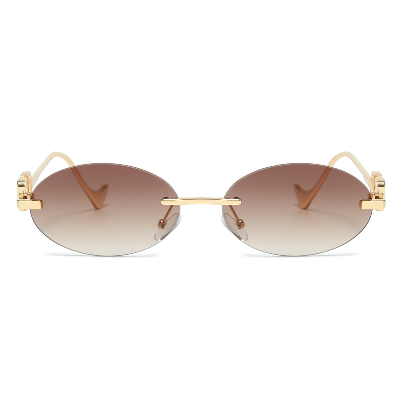 Lunettes de soleil ovales de marque de luxe pour femmes, avec lettres V découpées, mode urbaine, lunettes de soleil sans monture UV400 pour dames.