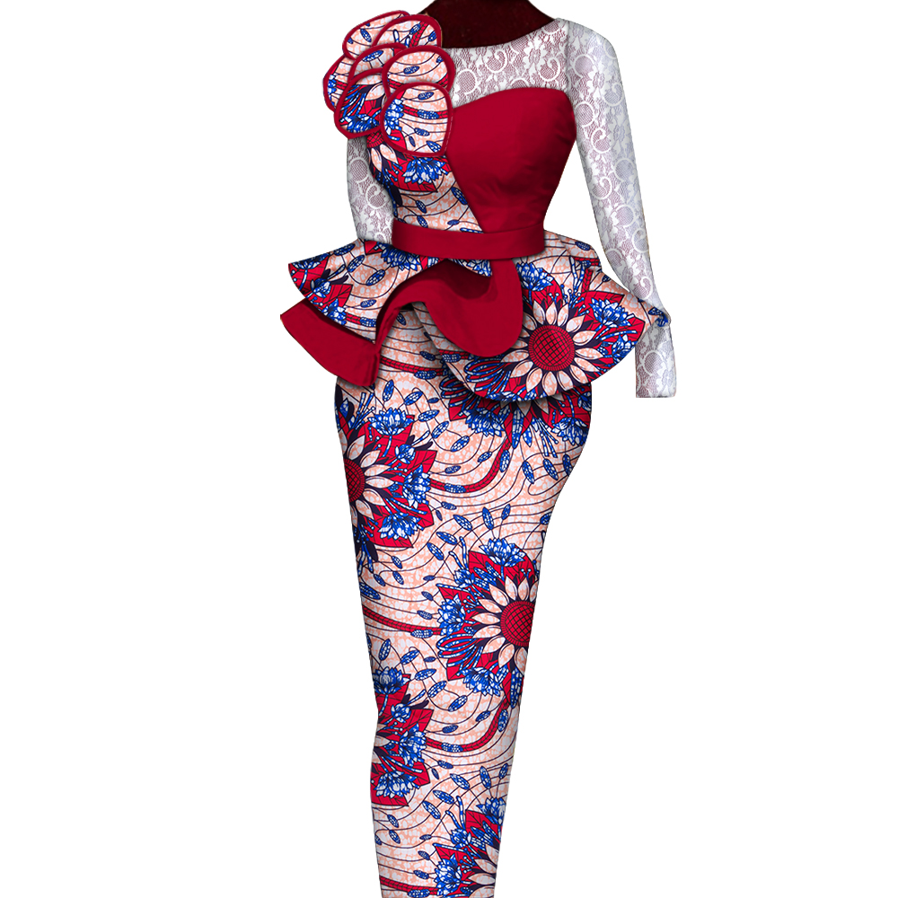 Ensembles de jupes africaines pour femmes, jupes longues et droites imbibées, jupe en Y avec décoration en dentelle, vêtements traditionnels africains Bazin Riche, WY6195