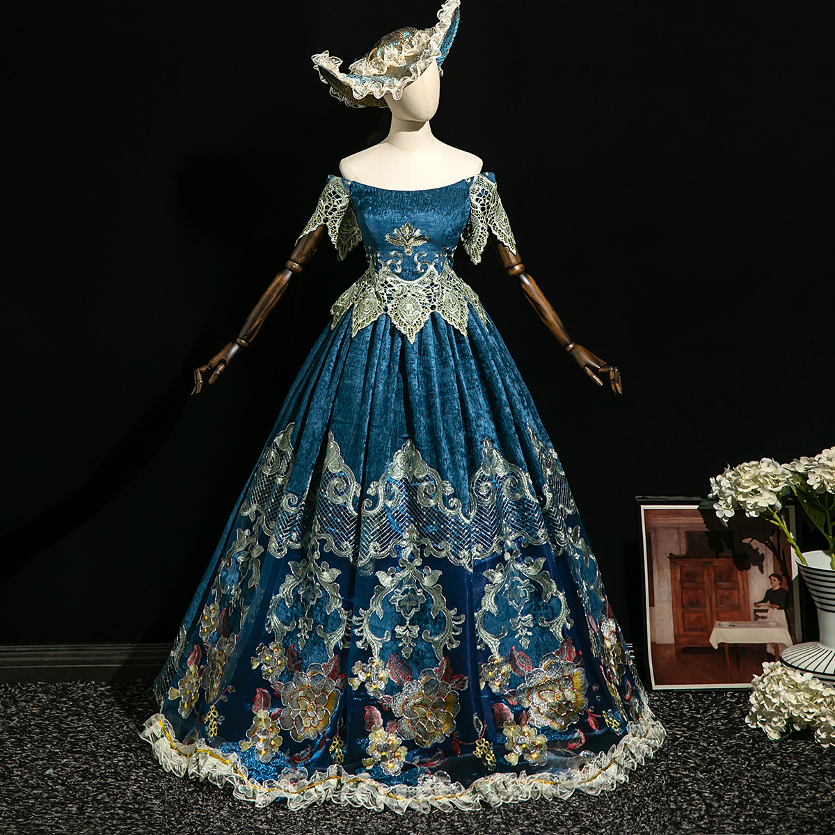 Robes de soirée victoriennes personnalisées pour femmes, robes de mascarade de théâtre historique baroque