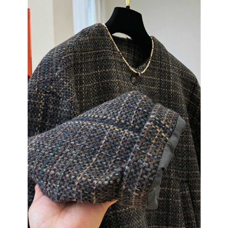 Manteau court en tweed coréen pour femme, printemps-automne 2026, épais, chaud, élégant, chic, coquette, streetwear, veste tendance, vêtement d'extérieur.