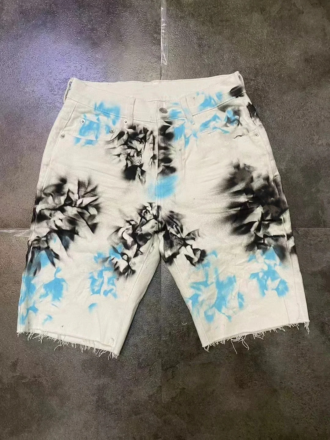 Short en jean blanc pour homme, imprimé, slim, décontracté, longueur aux genoux